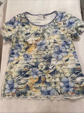 Kim Rogers Petite Scoop Neck Top in Light Blue and Pale Yellow Floral